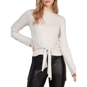 Front tie long sleeve knit top